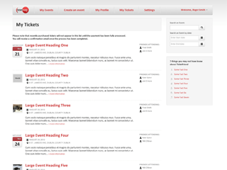 Screen shot that shows the Ticketfriend Admin website screen 1 - Tickets Page